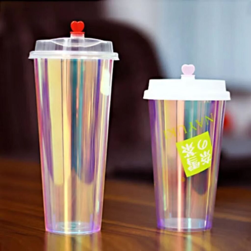 Holographic rainbow IML cup for bubble tea with logo